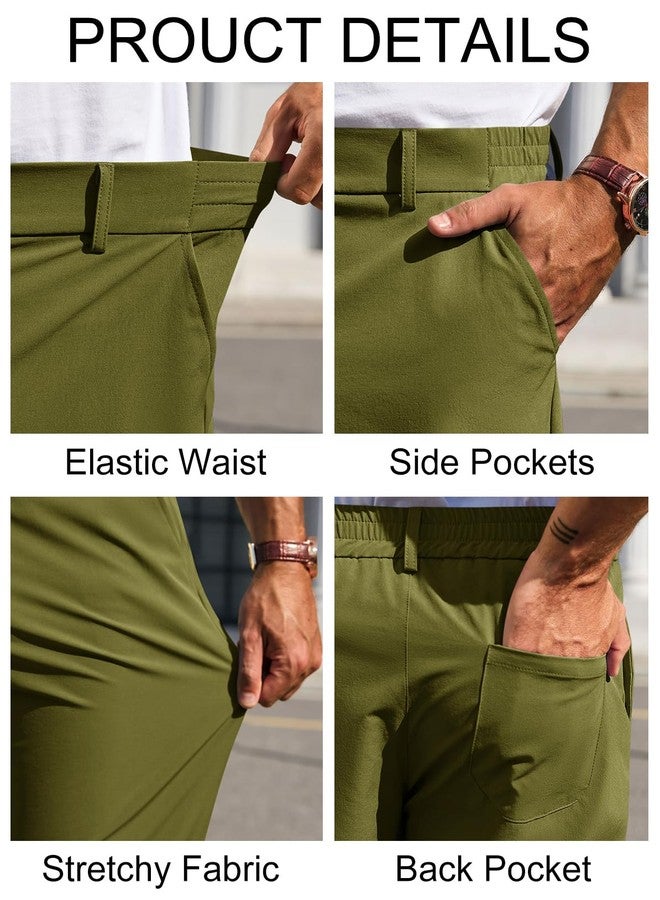 Runcati Mens Stretch Golf Pants Casual Slim Fit Dress Pants Elastic Waist Tapered Work Cropped Trousers Army Green - Image 5